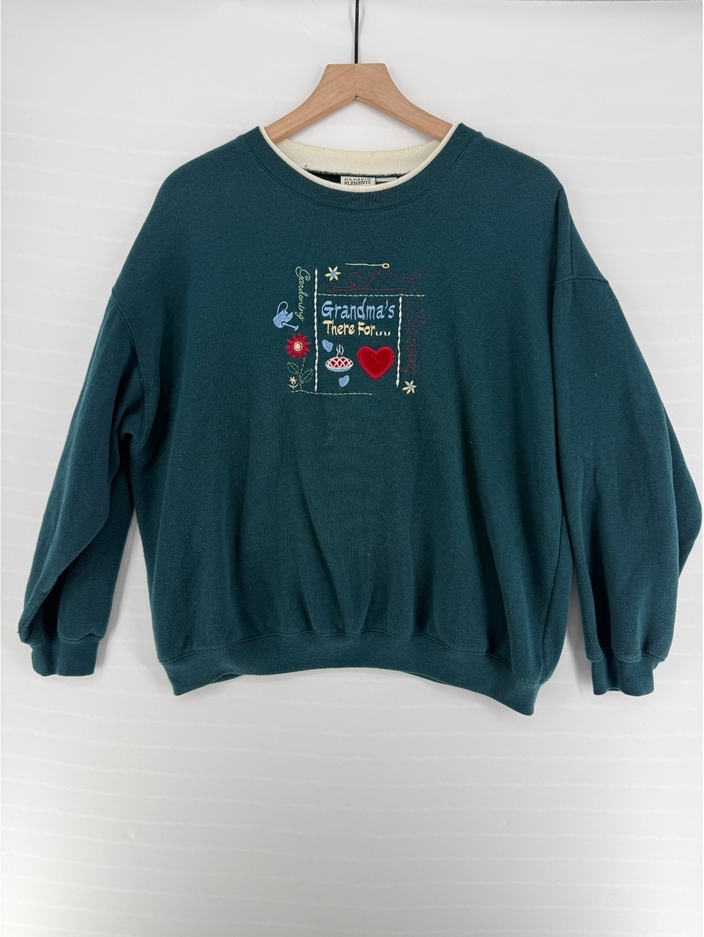 Vintage 90s Classic Elements Grandma Sweatshirt XL Embroidered Grandmacore